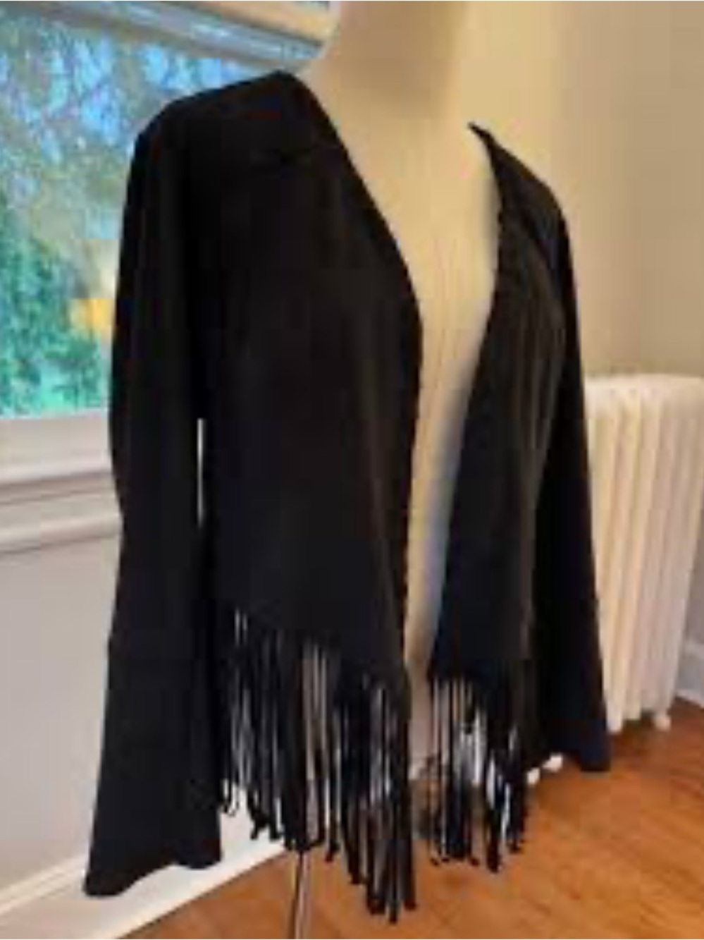 Bob Mackie Black Faux Suede Fringe Jacket